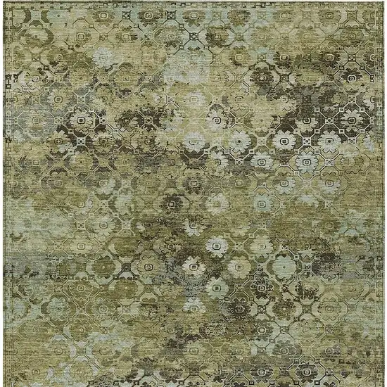 Olive Green And Mint Green Abstract Washable Indoor Outdoor Area Rug Photo 3