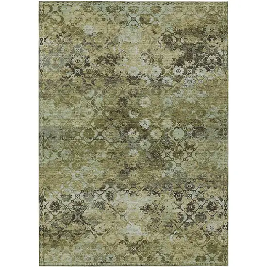 Olive Green And Mint Green Abstract Washable Indoor Outdoor Area Rug Photo 1