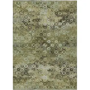 Photo of Olive Green And Mint Green Abstract Washable Indoor Outdoor Area Rug