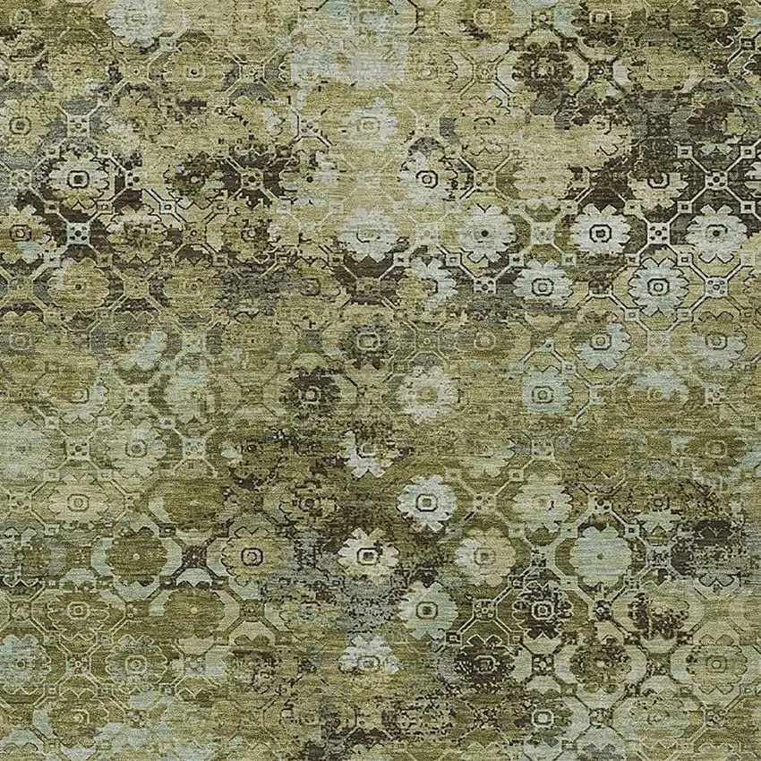 Olive Green And Mint Green Abstract Washable Indoor Outdoor Area Rug Photo 2