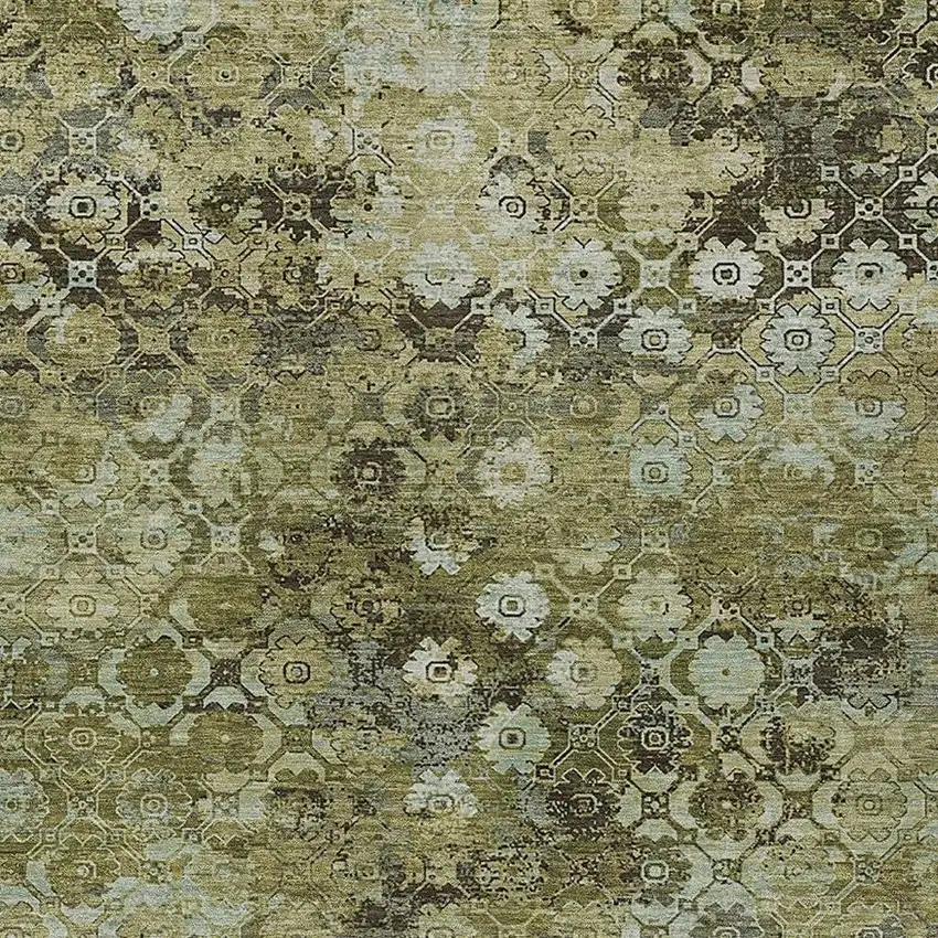 Olive Green And Mint Green Abstract Washable Indoor Outdoor Area Rug Photo 2