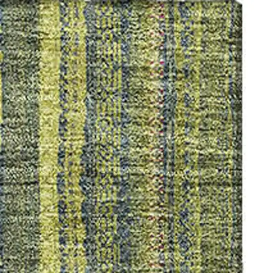 Olive Green And Navy Blue Striped Washable Area Rug With UV Protection Photo 4