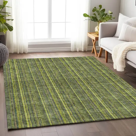 Olive Green And Navy Blue Striped Washable Area Rug With UV Protection Photo 4
