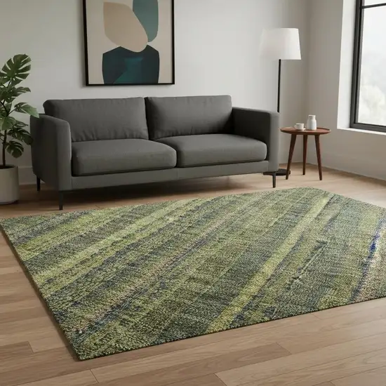 Olive Green And Navy Blue Striped Washable Area Rug With UV Protection Photo 2