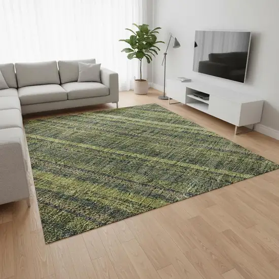 Olive Green And Navy Blue Striped Washable Area Rug With UV Protection Photo 2