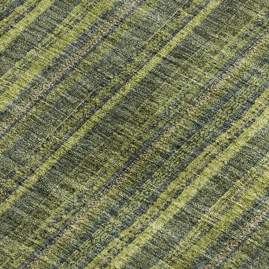 Olive Green And Navy Blue Striped Washable Area Rug With UV Protection Photo 3