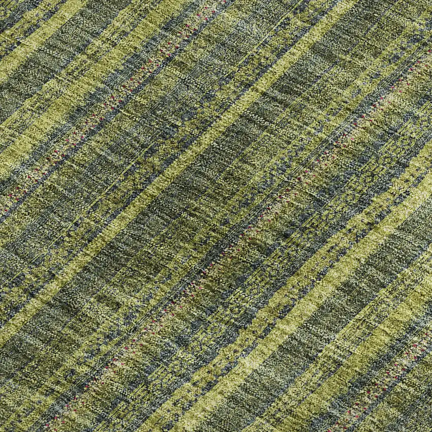 Olive Green And Navy Blue Striped Washable Area Rug With UV Protection Photo 3