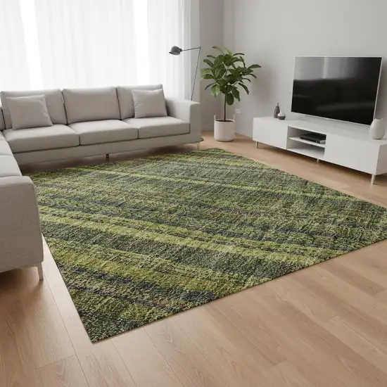 Olive Green And Navy Blue Striped Washable Area Rug With UV Protection Photo 2