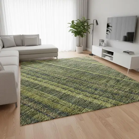 Olive Green And Navy Blue Striped Washable Area Rug With UV Protection Photo 2