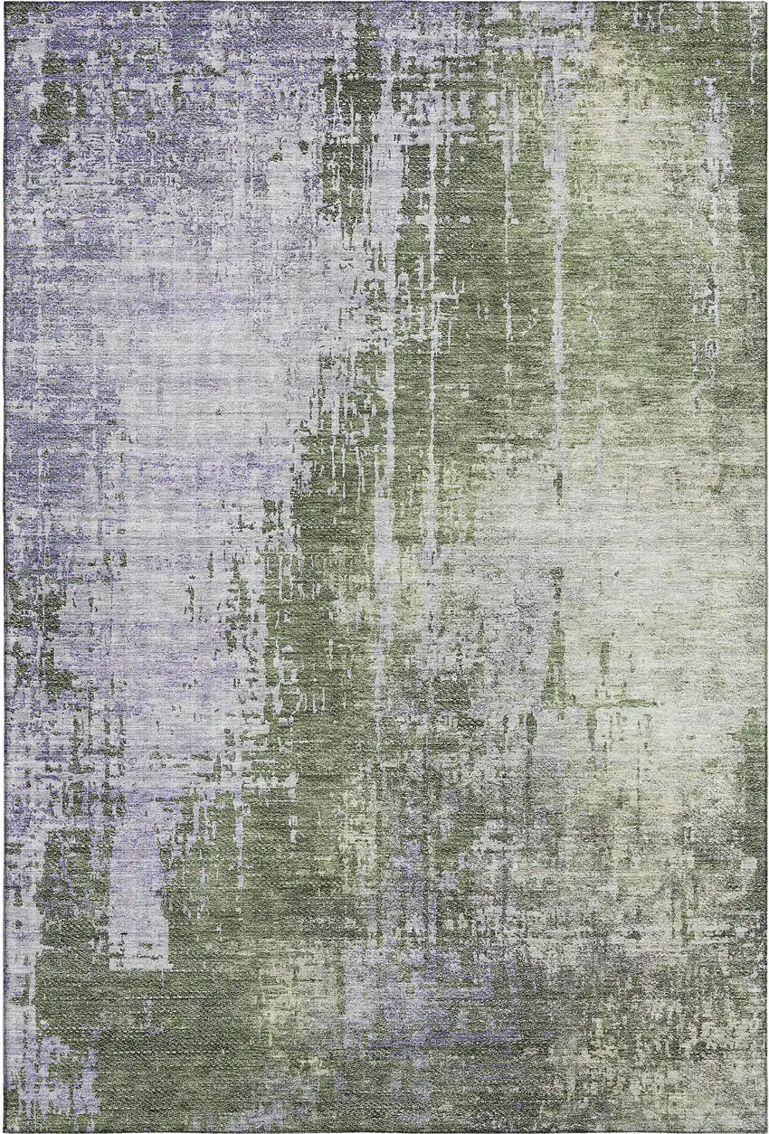 Olive Green And Purple Abstract Washable Area Rug With UV Protection Photo 1