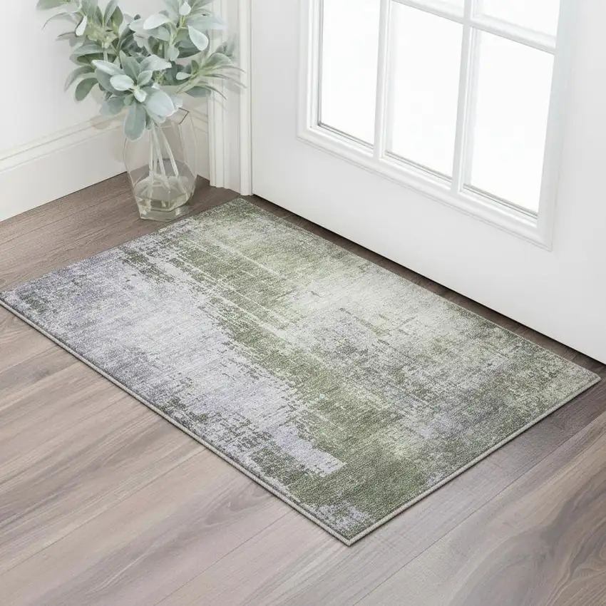 Olive Green And Purple Abstract Washable Area Rug With UV Protection Photo 2