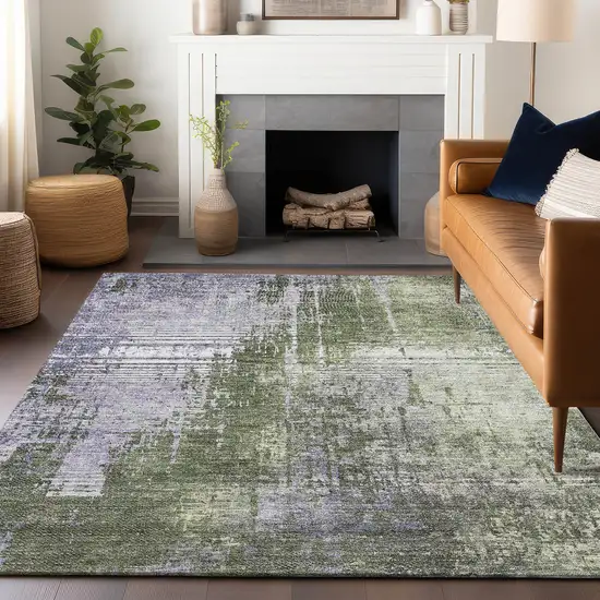 Olive Green And Purple Abstract Washable Area Rug With UV Protection Photo 6