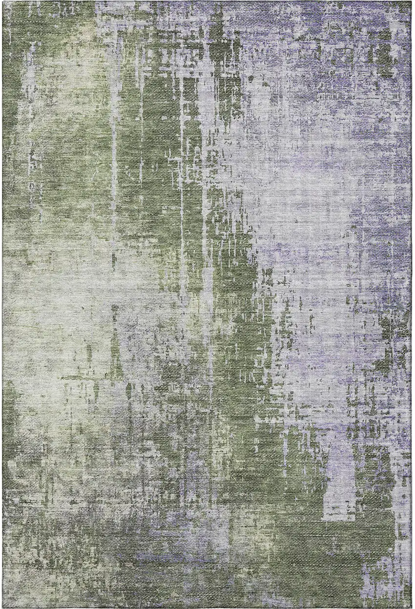 Olive Green And Purple Abstract Washable Area Rug With UV Protection Photo 4