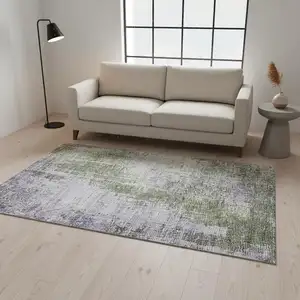 Photo of Olive Green And Purple Abstract Washable Area Rug With UV Protection