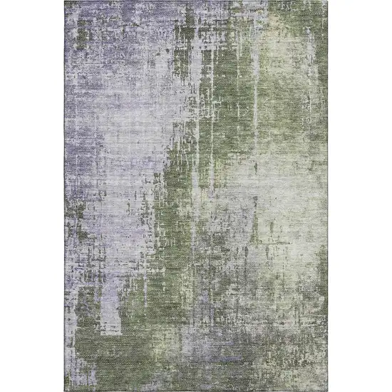 Olive Green And Purple Abstract Washable Area Rug With UV Protection Photo 1