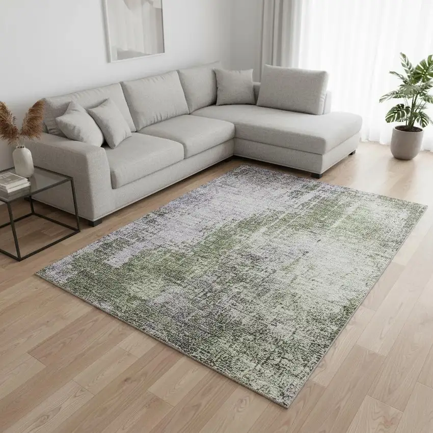 Olive Green And Purple Abstract Washable Area Rug With UV Protection Photo 2