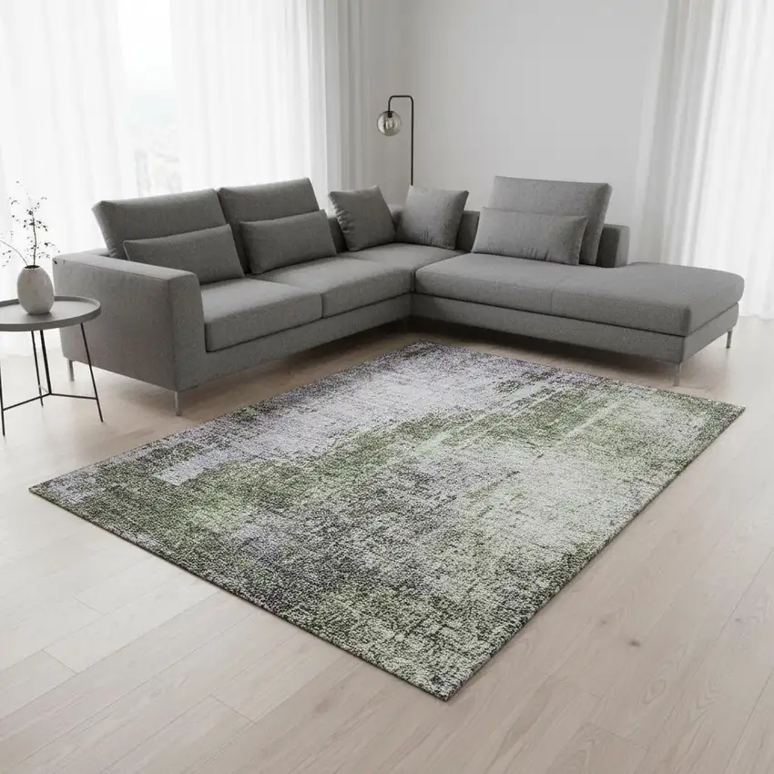 Olive Green And Purple Abstract Washable Area Rug With UV Protection Photo 2