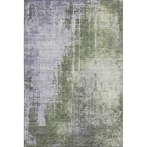 Photo of Olive Green And Purple Abstract Washable Area Rug With UV Protection