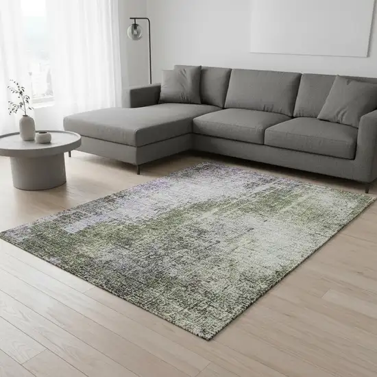 Olive Green And Purple Abstract Washable Area Rug With UV Protection Photo 2
