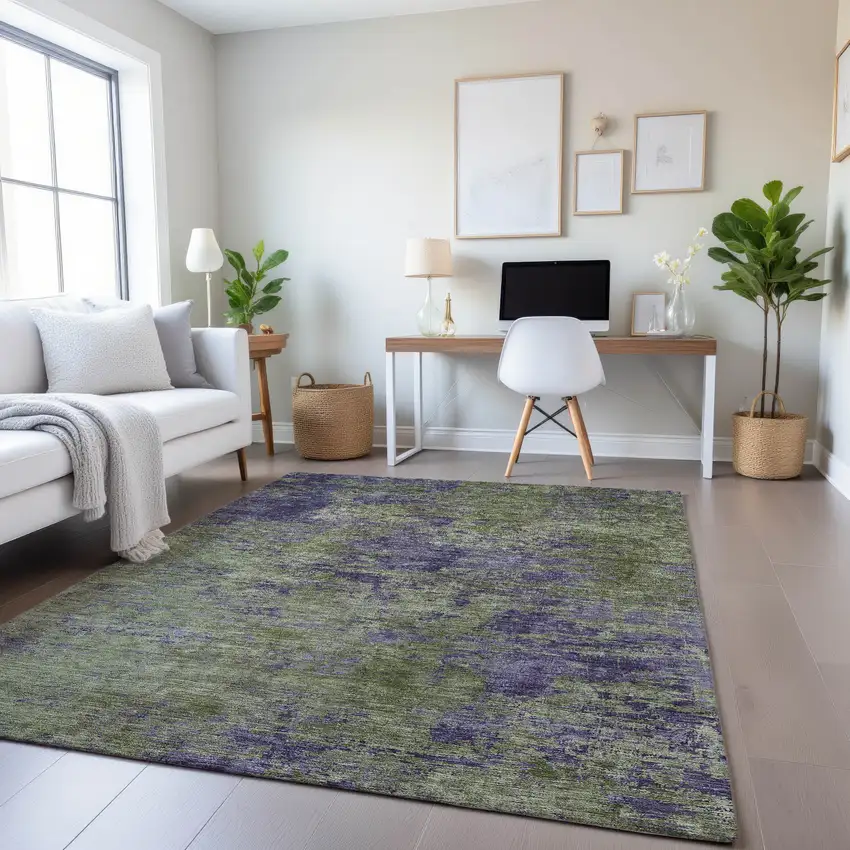 Olive Green And Purple Abstract Washable Area Rug With UV Protection Photo 4