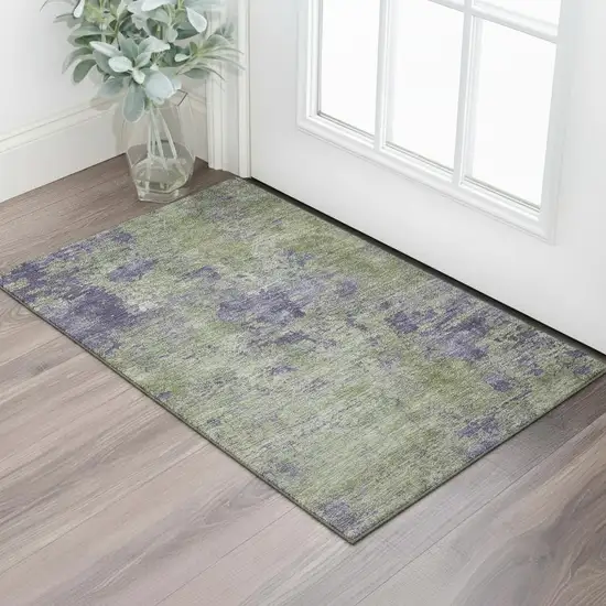 Olive Green And Purple Abstract Washable Area Rug With UV Protection Photo 2