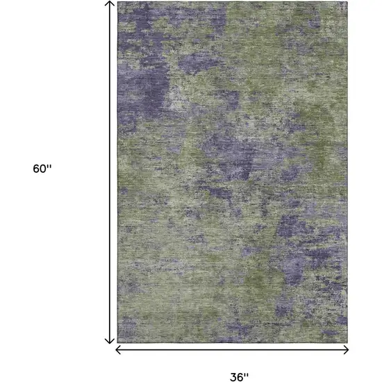 Olive Green And Purple Abstract Washable Area Rug With UV Protection Photo 3