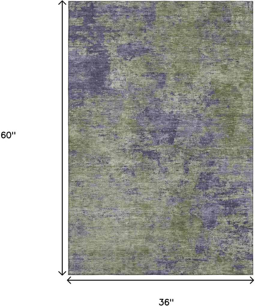 Olive Green And Purple Abstract Washable Area Rug With UV Protection Photo 3