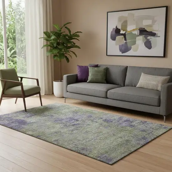 Olive Green And Purple Abstract Washable Area Rug With UV Protection Photo 2