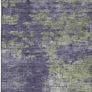 Photo of Olive Green And Purple Abstract Washable Area Rug With UV Protection