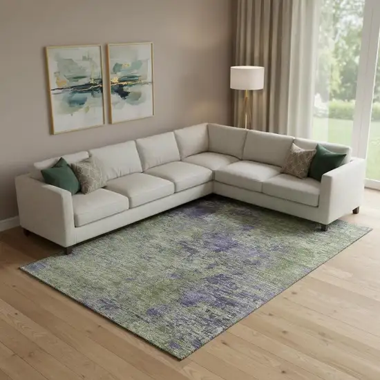 Olive Green And Purple Abstract Washable Area Rug With UV Protection Photo 2