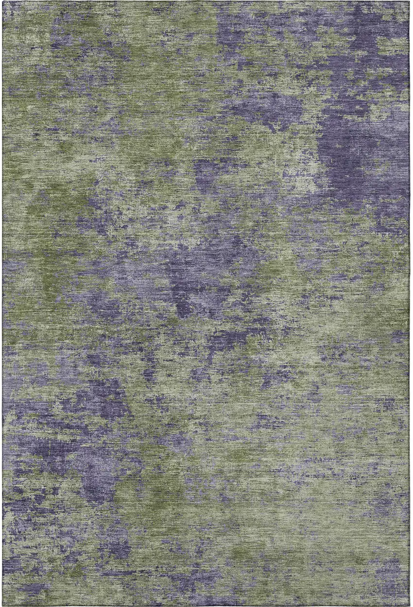 Olive Green And Purple Abstract Washable Area Rug With UV Protection Photo 3
