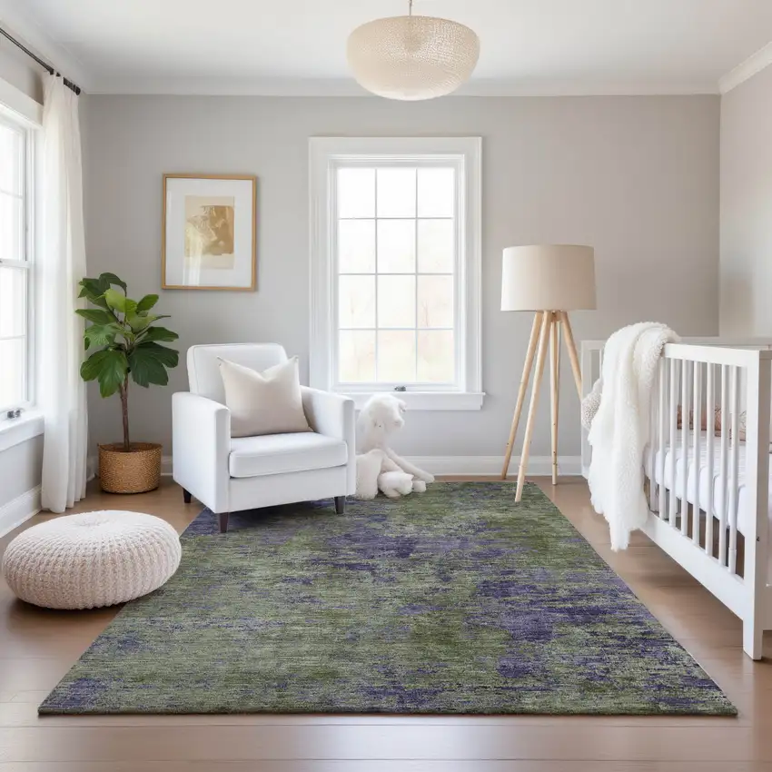 Olive Green And Purple Abstract Washable Area Rug With UV Protection Photo 5