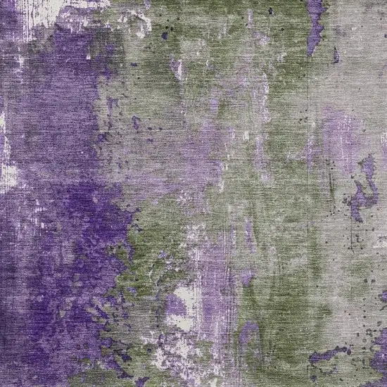 Olive Green And Purple Abstract Washable Indoor Outdoor Area Rug Photo 3