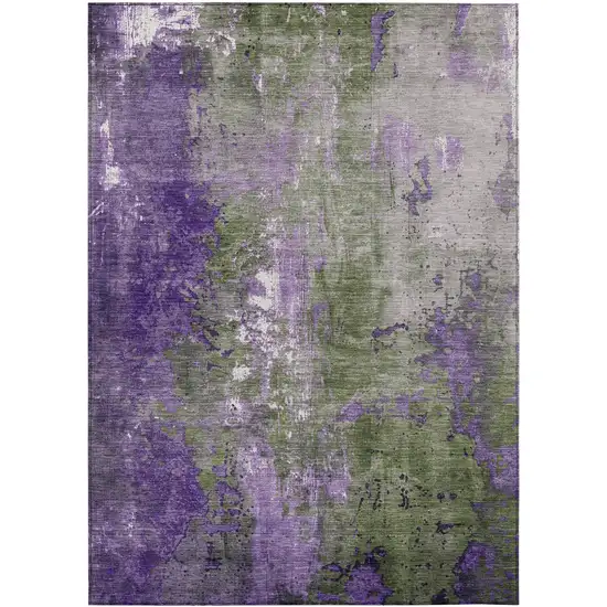 Olive Green And Purple Abstract Washable Indoor Outdoor Area Rug Photo 1
