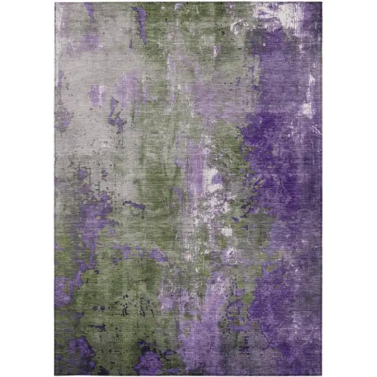 Olive Green And Purple Abstract Washable Indoor Outdoor Area Rug Photo 4
