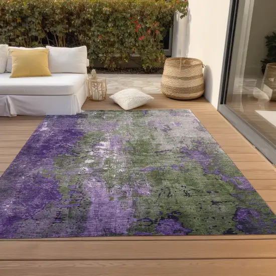 Olive Green And Purple Abstract Washable Indoor Outdoor Area Rug Photo 8