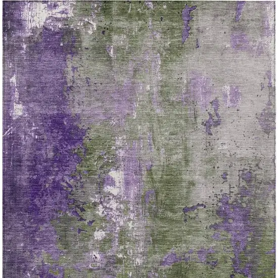 Olive Green And Purple Abstract Washable Indoor Outdoor Area Rug Photo 4