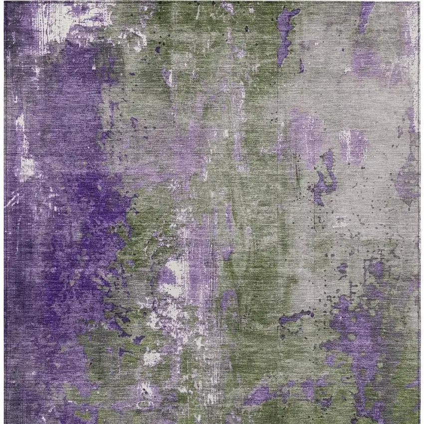 Olive Green And Purple Abstract Washable Indoor Outdoor Area Rug Photo 4