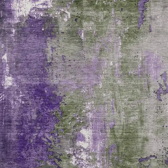 Olive Green And Purple Abstract Washable Indoor Outdoor Area Rug Photo 3