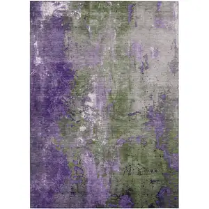 Photo of Olive Green And Purple Abstract Washable Indoor Outdoor Area Rug