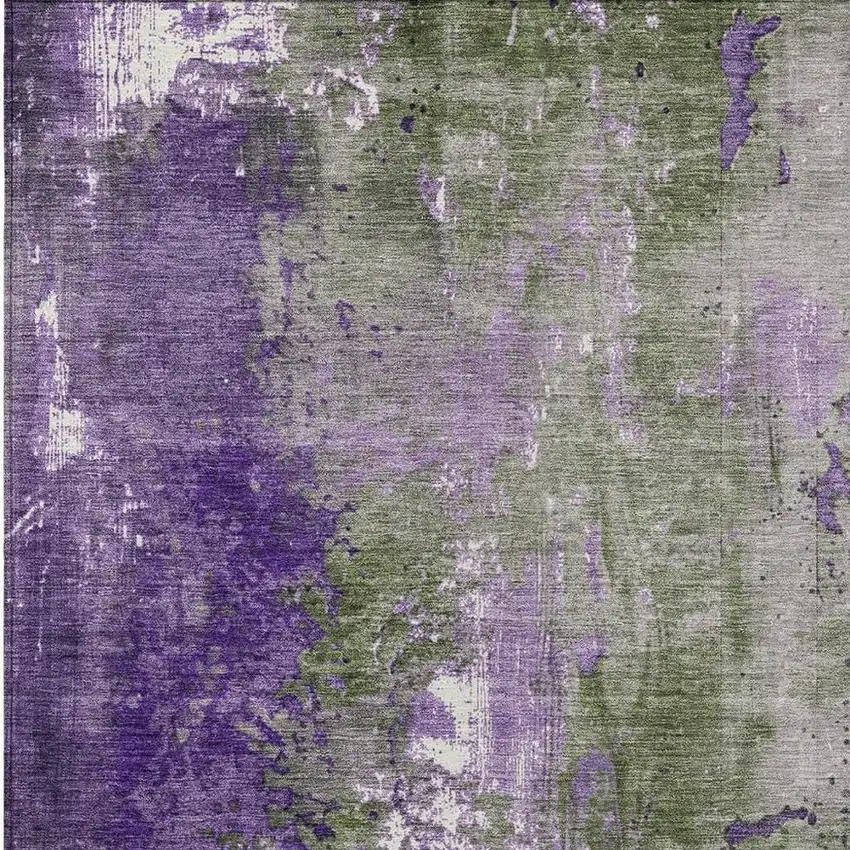 Olive Green And Purple Abstract Washable Indoor Outdoor Area Rug Photo 3