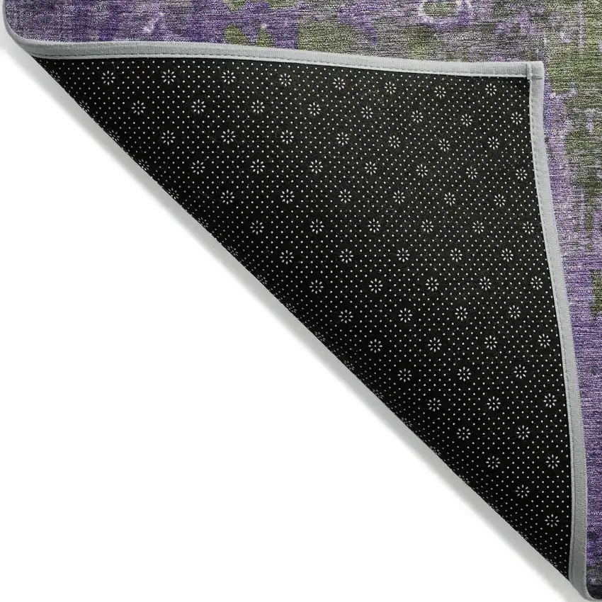 Olive Green And Purple Abstract Washable Indoor Outdoor Area Rug Photo 8