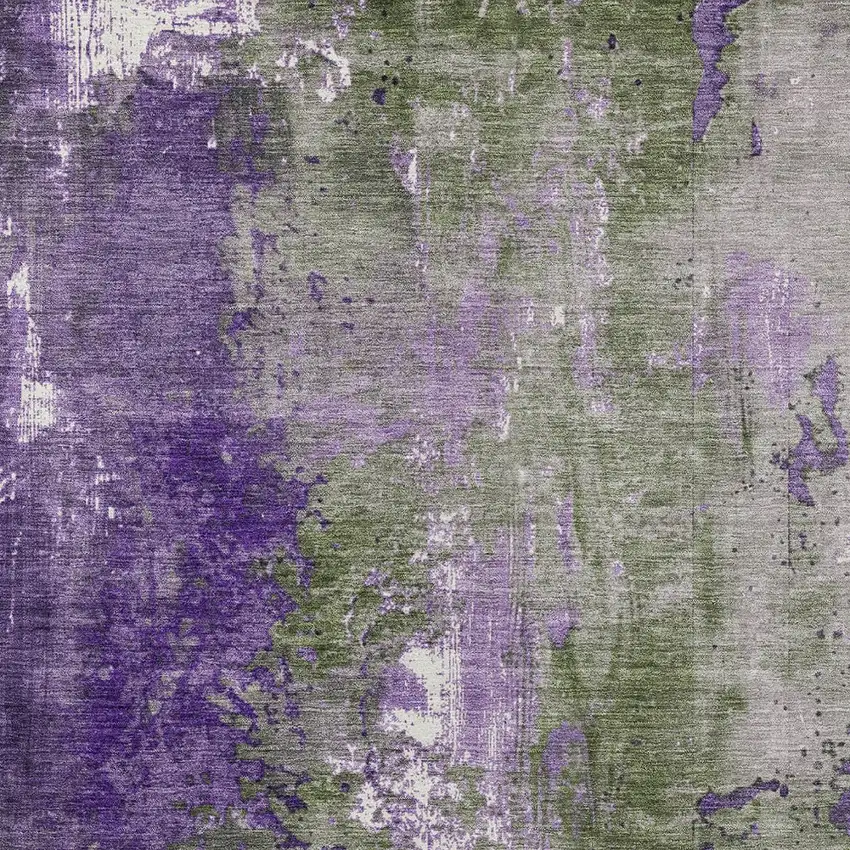 Olive Green And Purple Abstract Washable Indoor Outdoor Area Rug Photo 7