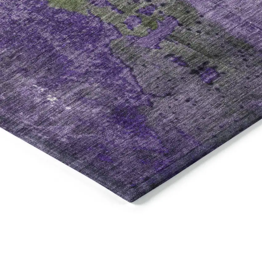Olive Green And Purple Abstract Washable Indoor Outdoor Area Rug Photo 6