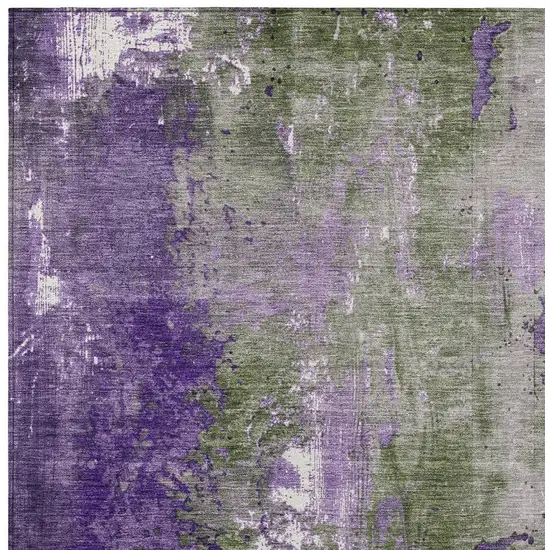 Olive Green And Purple Abstract Washable Indoor Outdoor Area Rug Photo 7