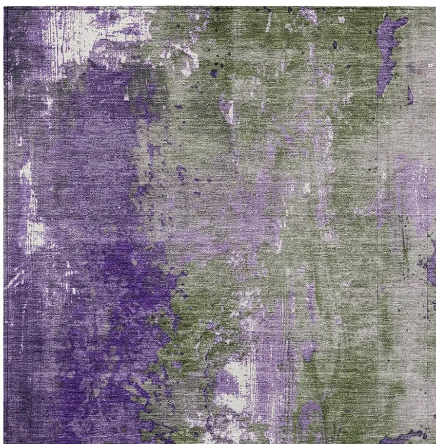 Olive Green And Purple Abstract Washable Indoor Outdoor Area Rug Photo 7