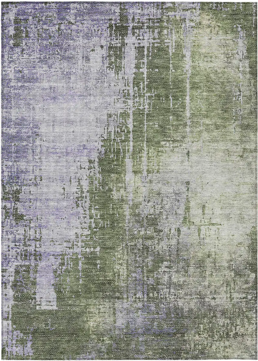 Olive Green And Purple Abstract Washable Indoor Outdoor Area Rug Photo 2