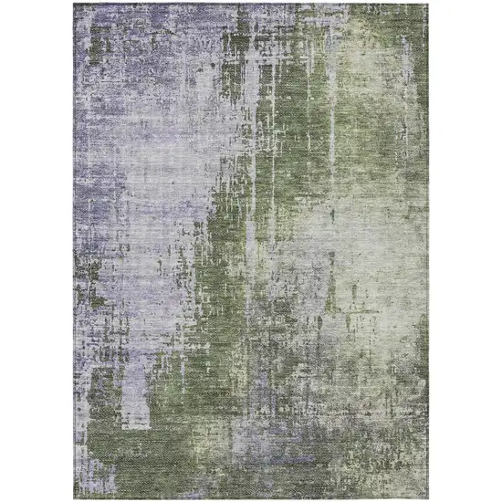 Olive Green And Purple Abstract Washable Indoor Outdoor Area Rug Photo 2