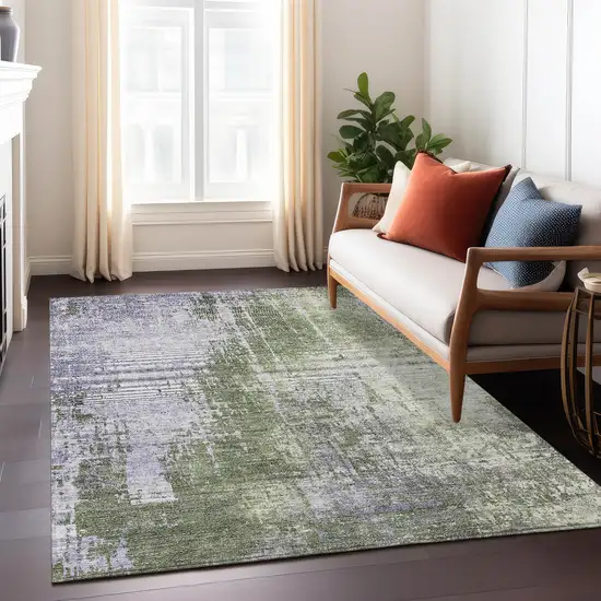 Olive Green And Purple Abstract Washable Indoor Outdoor Area Rug Photo 9