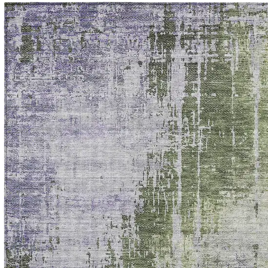 Olive Green And Purple Abstract Washable Indoor Outdoor Area Rug Photo 5